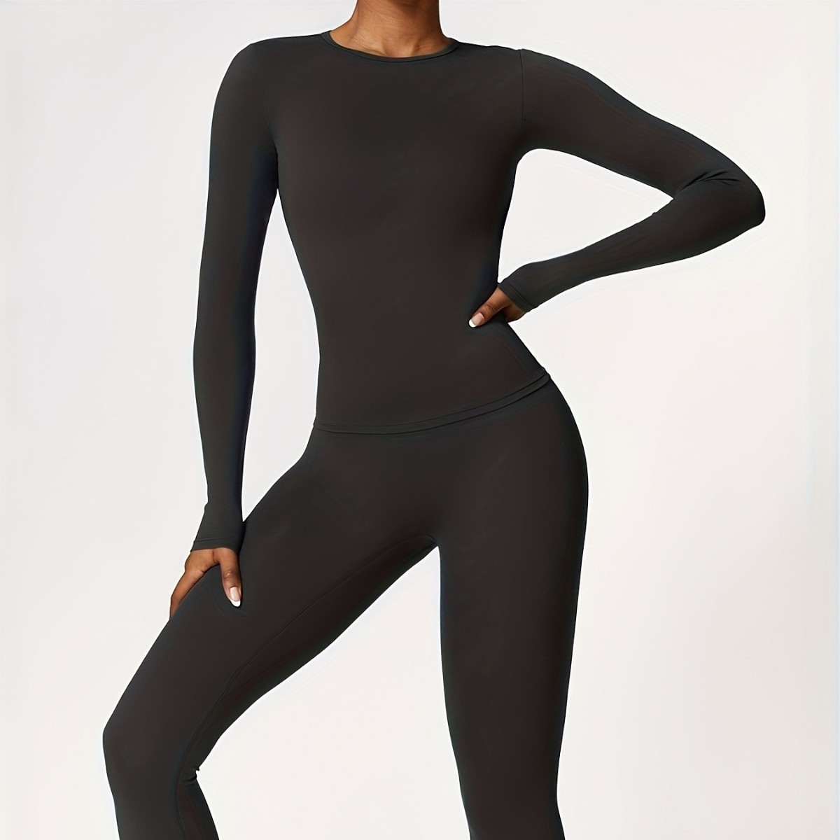 Pilates & Yoga Vertebrasana - ชุดโยคะรัดรูป แขนยาว สำหรับวิ่งออกกำลังกายกลางแจ้ง เสื้อผ้าฟิตเนสสำหรับฤดูใบไม้ร่วงและฤดูหนาว ชุดพิลาทิสสำหรับผู้หญิง