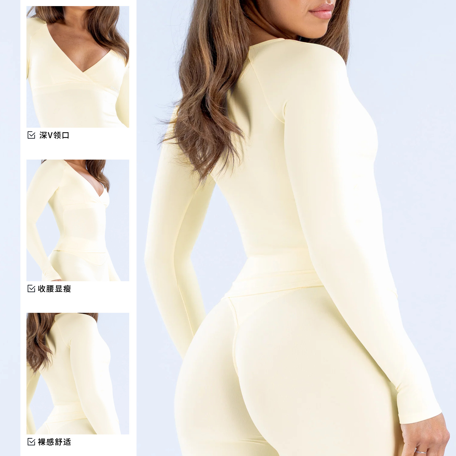 Pilates Yoga Wrap Top - เสื้อแขนยาวคอวีสำหรับผู้หญิง ผ้าเนื้อนุ่มเหมือนผิวเปลือย เหมาะสำหรับโยคะ พิลาทิส กิจกรรมกลางแจ้ง และชุดโยคะ
