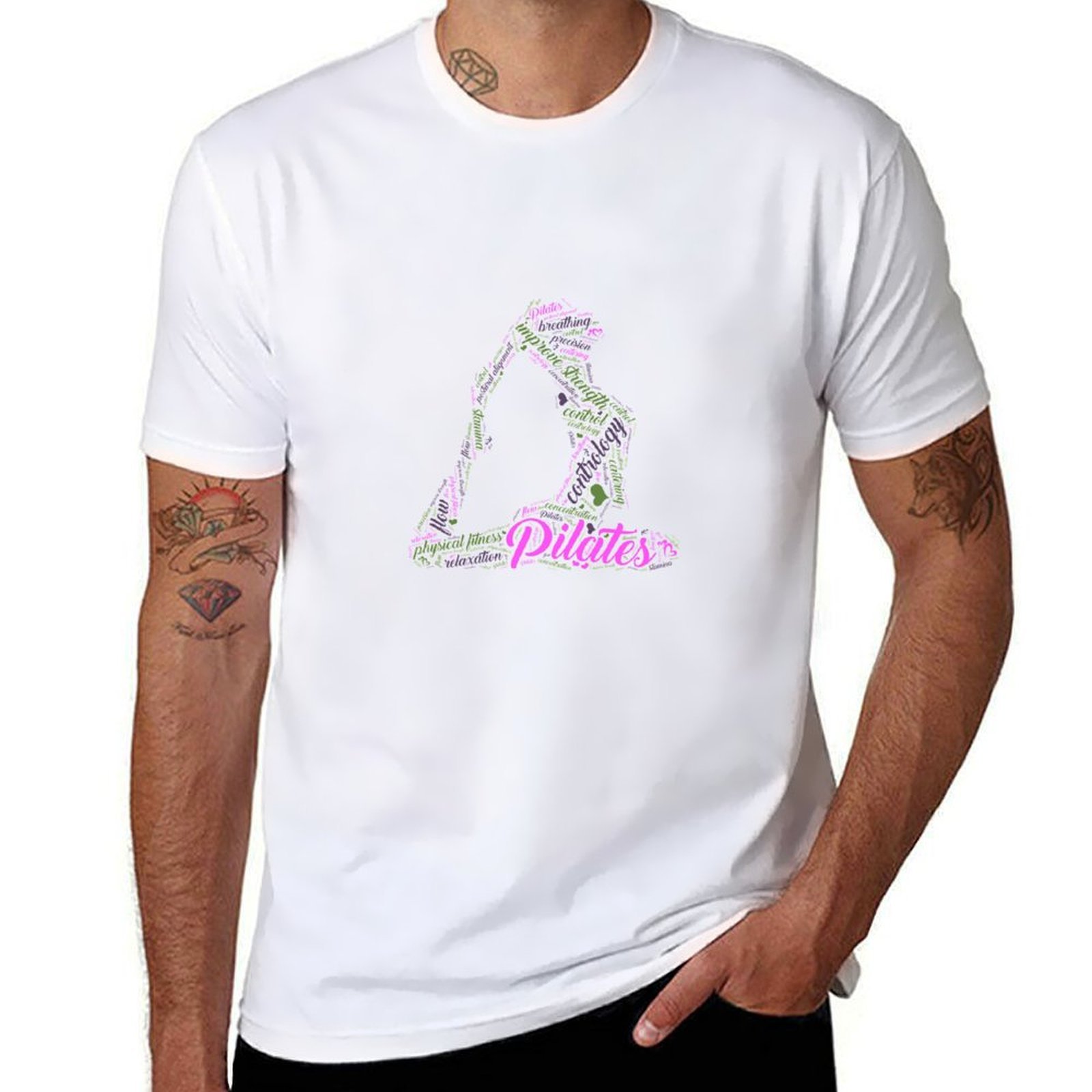 Pilates Yoga Class - เสื้อยืดพิมพ์ลายพิเศษสำหรับผู้หญิง ลายคลาวด์คำศัพท์สนุกๆ และลายคลาวด์คำศัพท์เกี่ยวกับการเรียนพิลาทิสและโยคะน่ารัก เสื้อยืดผ้าฝ้ายสำหรับผู้ชาย
