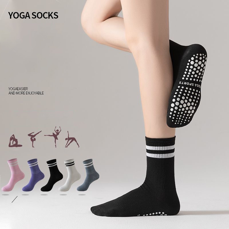 Pilates & Yoga Vertebrasana - ดรีมไลค์ลิน 1 คู่ถุงเท้าโยคะสำหรับผู้หญิงแบบกลางน่อง ถุงเท้ากันลื่น ระบายอากาศได้ดี และซับเหงื่อ