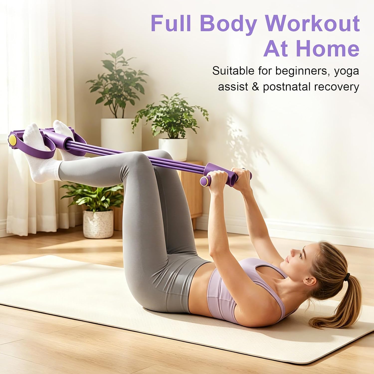 Pilates Yoga Reformer - สายยางยืดออกกำลังกายแบบ 4 ท่อ พร้อมเชือกดึงแรงต้านอเนกประสงค์ สายยางยืดโยคะแบบ 6